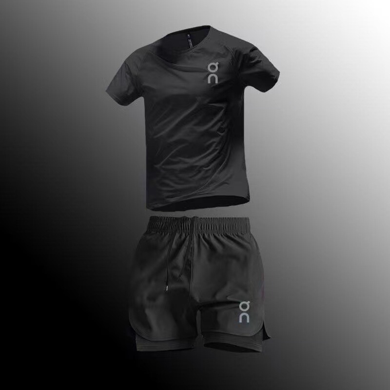 Sports Running Suit, Summer Quick-Drying Fitness Round-Neck Short-Sleeved Track and Field Training Shorts, Double-Layer Two-Piece Set Sports Running Suit, Summer Quick-Drying Fitness Round-Neck Short-Sleeved Track and Field Training Shorts, Double-Layer Two-Piece Set