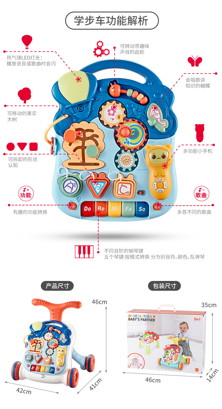婴儿学步车玩具宝宝多功能学步手推车防侧翻新生儿学走路助步车详情17