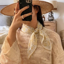 春季新款真丝双绉花边方巾时尚气质轻奢14姆米桑蚕丝丝巾女士配饰