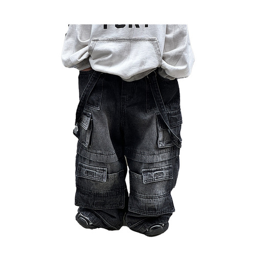 Boys' Han Style Trendy Denim Jeans 2025 Autumn New Children's Fashion Loose Pants for Young Children Spring and Autumn Long Pants