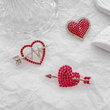 韩版闪钻红色爱心合金胸针 精致一箭穿心胸针情人节装饰别针批发