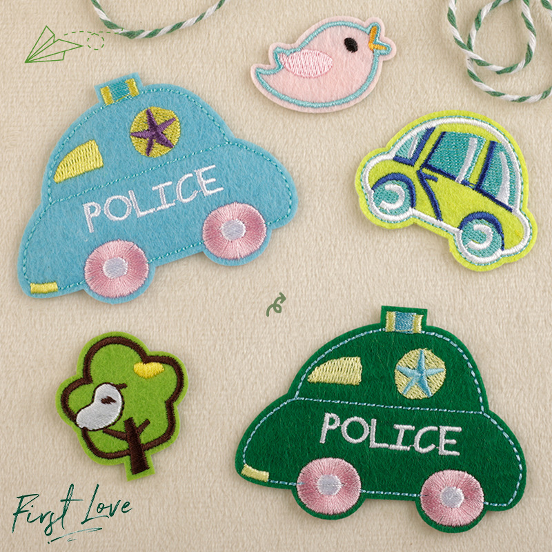 电脑绣花标刺绣服装辅料卡通汽车小鸟patch手账diy背胶补丁贴布贴