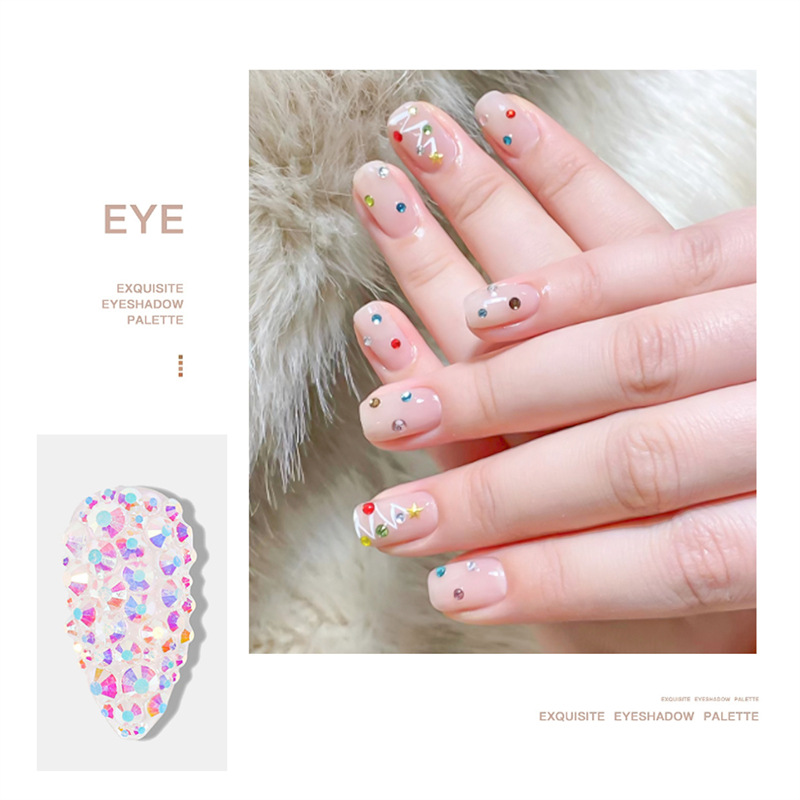 Cross-border exclusivo 6-grid tamaño mixto de uñas joyas de diamantes planos color mágico transparente AB caja de uñas rhinestone al por mayor