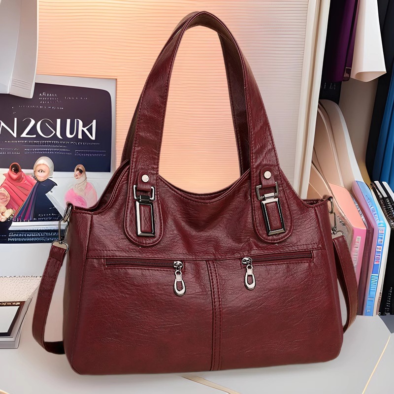 capacious fashionable retro solid color one-shoulder bag