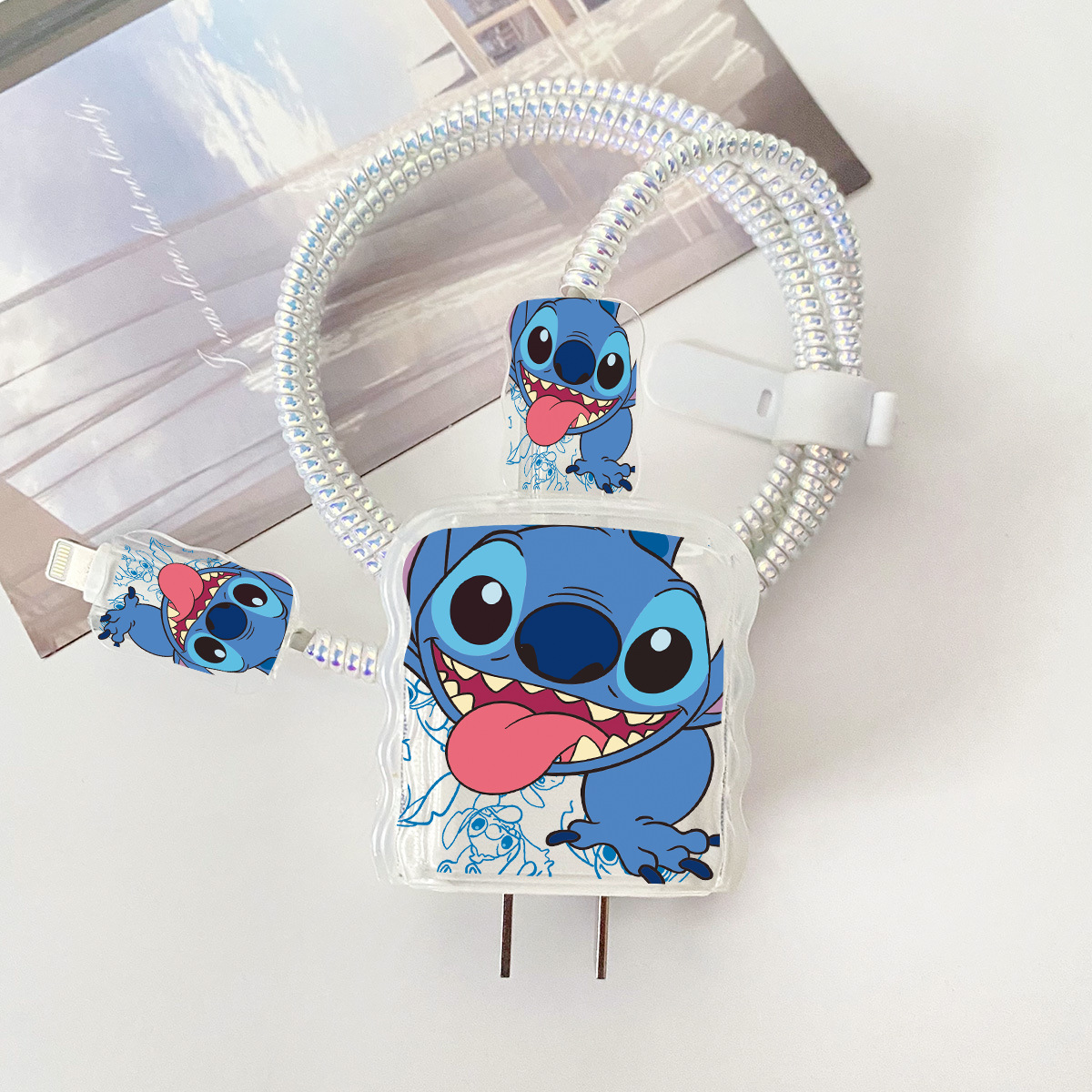 Apple 20w-A29 혀 스티치 오버레이 헤드기어 + 물결선 클립 + 1m 레이저 흰색 로프 + 흰색 스트랩