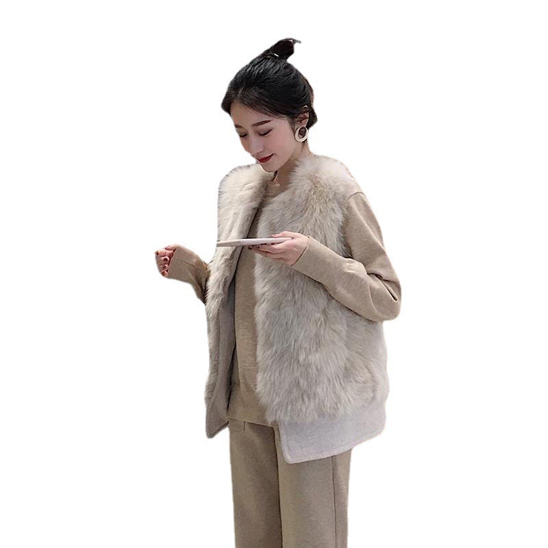 Vestă de blană pentru femei 2024, vestă nouă de lână de toamnă și de iarnă, haină scurtă și subțire cu blană pentru femei_voghion.com