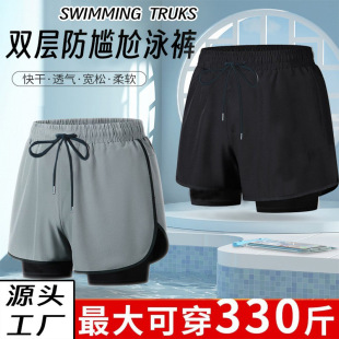 Swimming trunks men's swimming trunks men's summer beach pants 5 points quick-drying plus size plus fertilizer double-layer professional full set of cross-border equipment