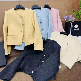 "Long-Term Availability" Special Price 2025 Autumn and Winter New Simple Round Neck Double-Sided Woolen Outwear Silver Buckle Double Eyelid