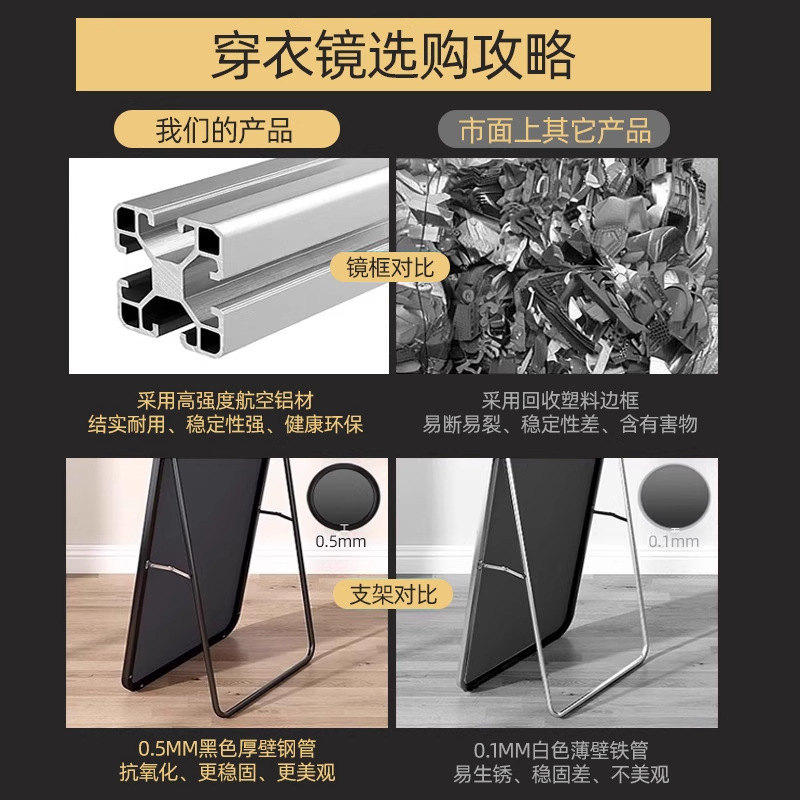 Espejo de cuerpo entero de sensación de lujo ligero, piso de cuerpo completo, dormitorio de niña en casa, pared colgante, tienda de ropa de celebridades de Internet, espejo grande