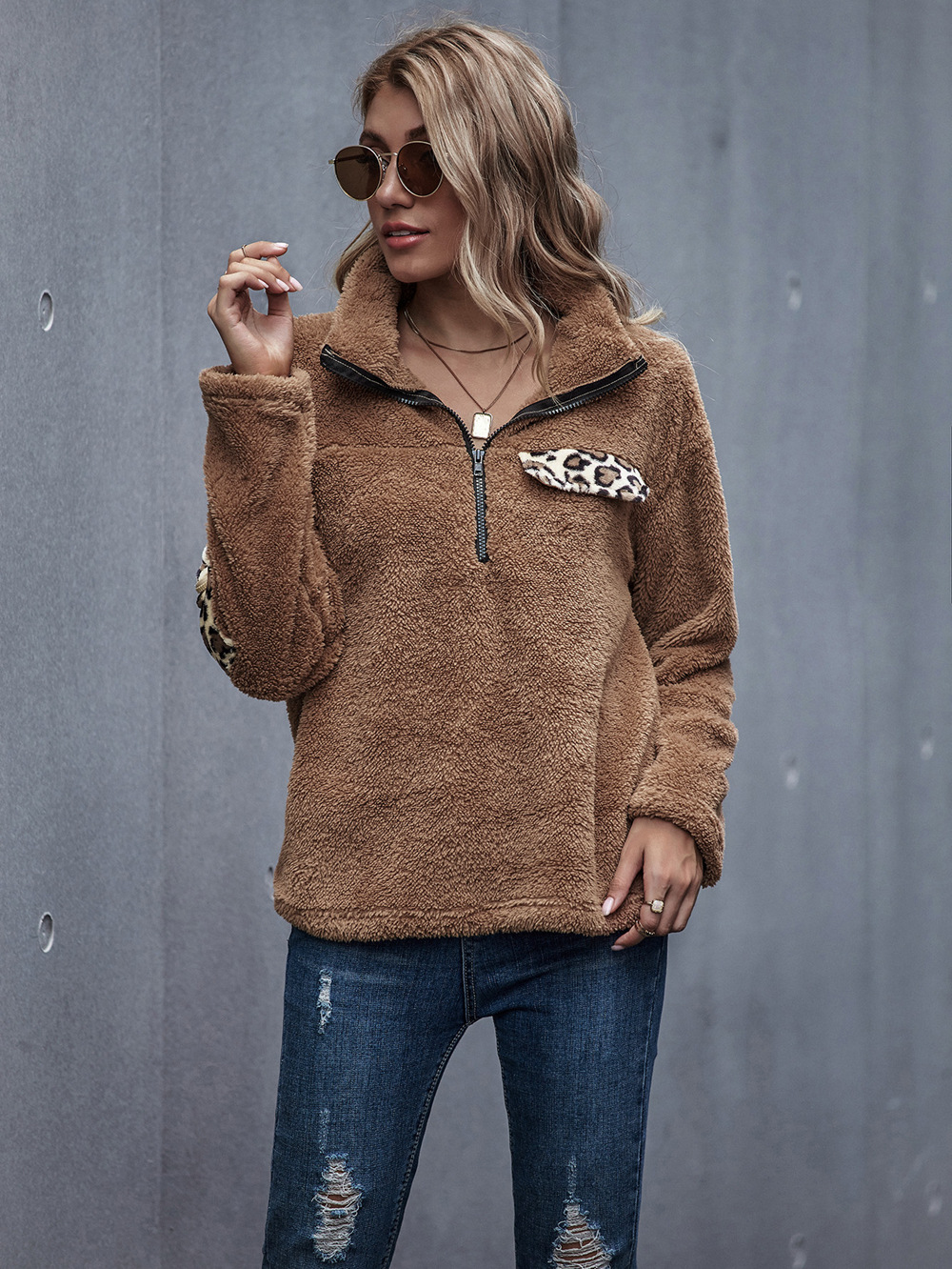 spring new fashion loose hedging high-neck solid color sweatshirt NSDF28100