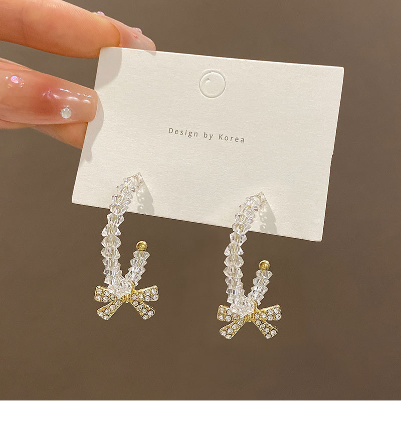 Elegant Simple Style Bow Knot Alloy Plating Artificial Crystal Rhinestones Women's Drop Earrings 1 Pair display picture 3