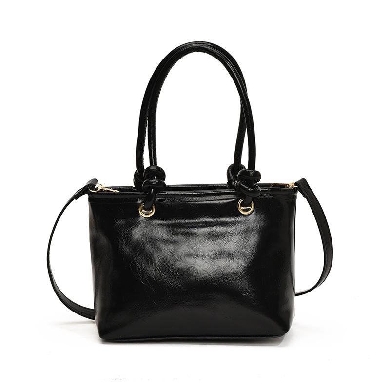 Bolsa de mano de cuero de aceite para mujeres 2024 nuevo otoño y invierno moda moda moda de mano portada con un hombro bolso de cubo