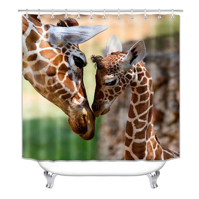 Manufacturer wholesale high-definition shower curtain four-piece set Giraffe waterproof punch-free bathroom partition curtain hotel rain curtain