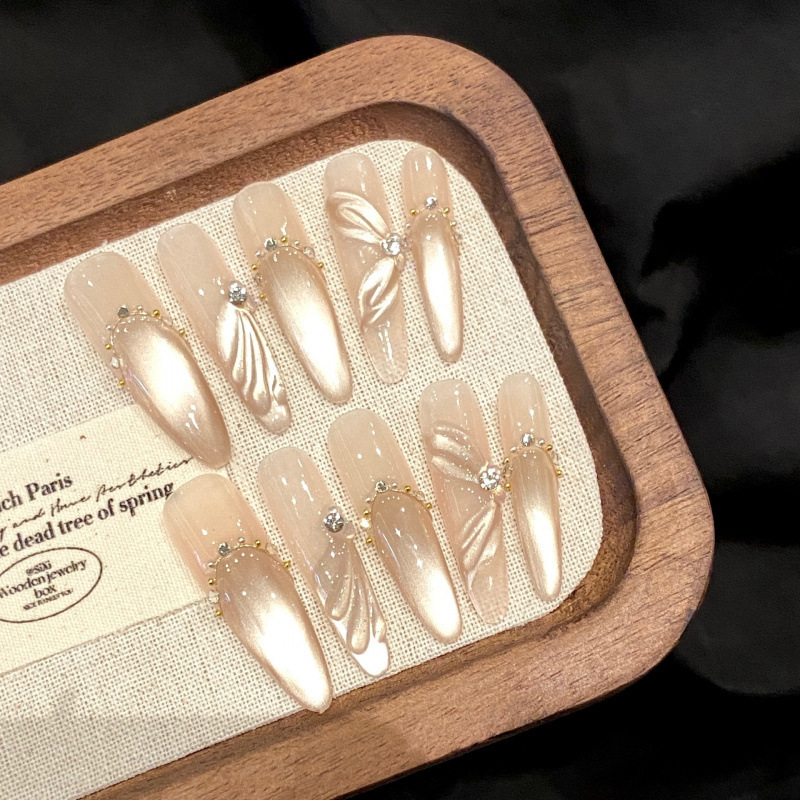 Rakaman [broken wing angel] hand-worn nail cat's eye three-dimensional ribbon nail factory fake nails wholesale