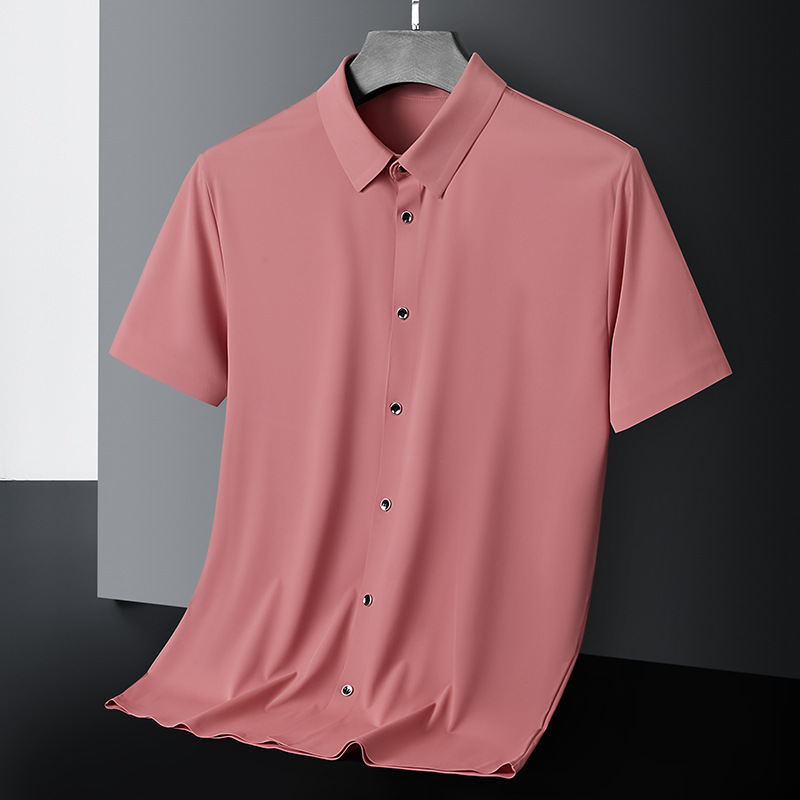 2024 Camisa casual de manga corta de negocios para hombre Camisa delgada sin costuras elásticas de seda de hielo de verano sin planchar para hombre