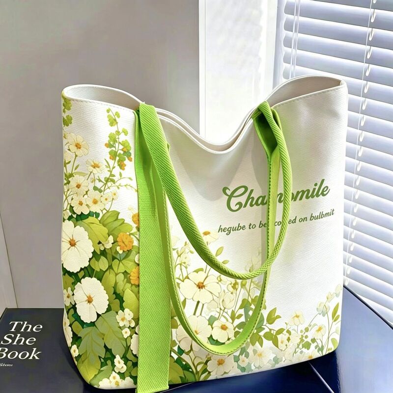 Green Daisy Canvas Bag, Green Daisy Tote Bag, Large Capacity Women's Bag, New Style Handbag, Canvas Bag for Going Out