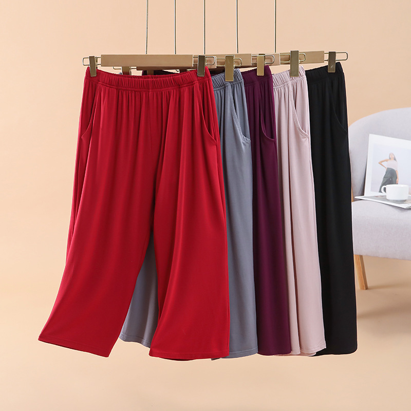 Modal All-match Large Size Household Casual Pants Wide Leg Pants Women's Summer High Waist Thin Loose Pocket Sports Cropped Pants