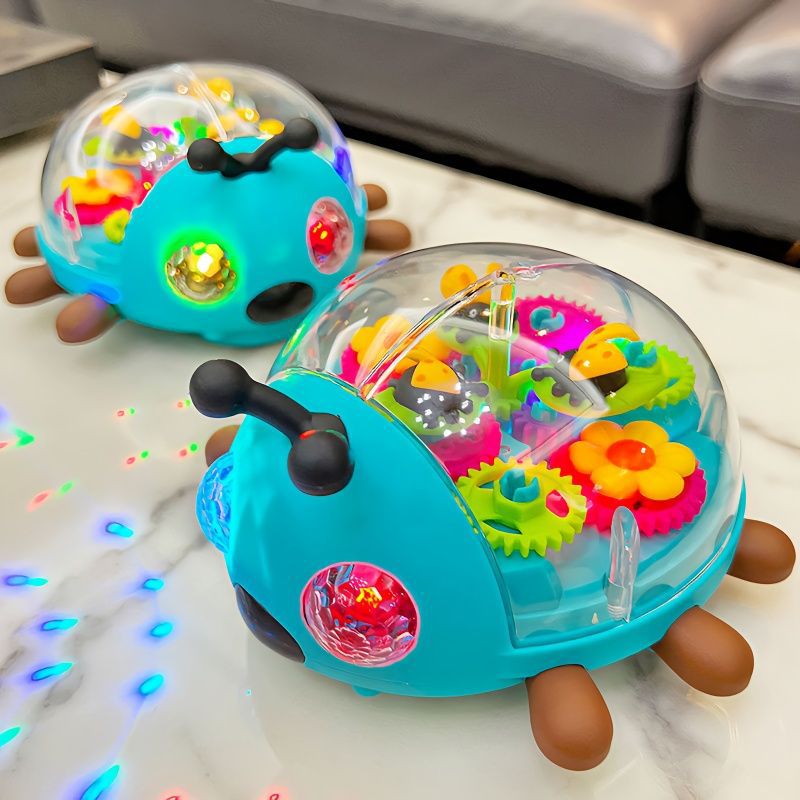 Transparent Gear Beetle Swivel Steering Music Lights Small Insect Toy Wholesale for Children