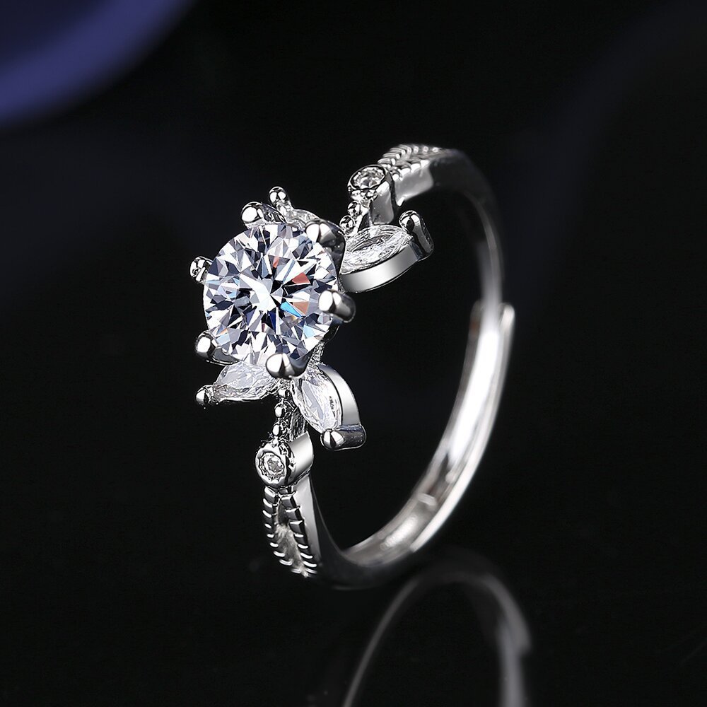 Factory wholesale live broadcast new simulation diamond 1 karat moissanite ring female ring zircon opening bracelet wedding ring