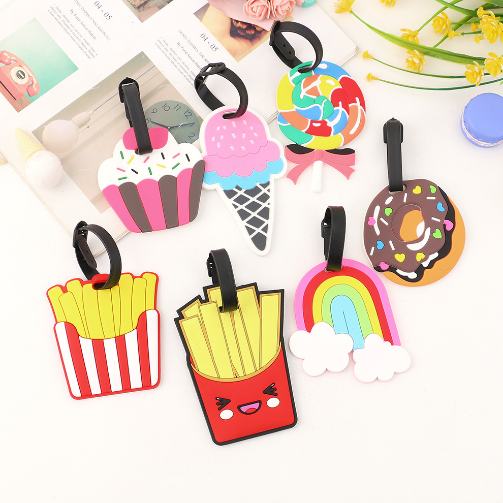 Tarjeta de equipaje de goma blanda de PVC de dibujos animados, tarjeta de facturación de embarque de silicona, etiqueta de viaje, mochila escolar para niños, lista al por mayor