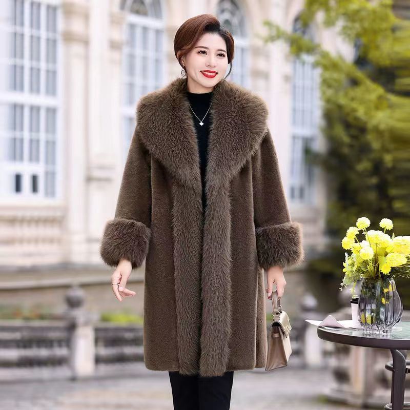 2025 Winter New Imitation European Mink Fur All-In-One Coat Imitation Fox Fur Collar Extended Haining Imitation Fur Jacket
