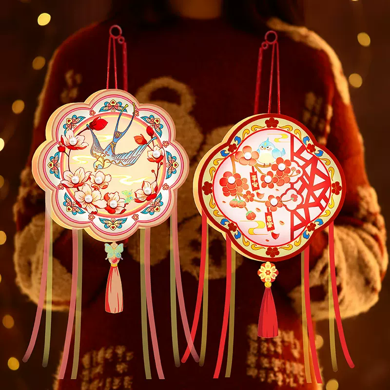 中秋节手提小灯笼发光创意花灯儿童手工diy材料包兔子灯笼批发