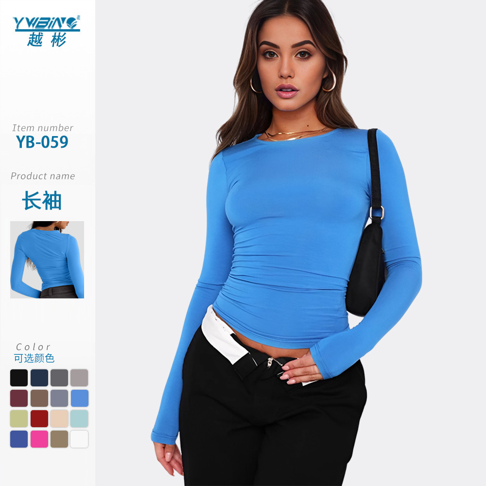 Nuevos populares europeos y estadounidenses camisetas de manga larga, camisetas de base de primavera y otoño, camisetas de yoga delgadas y cómodas