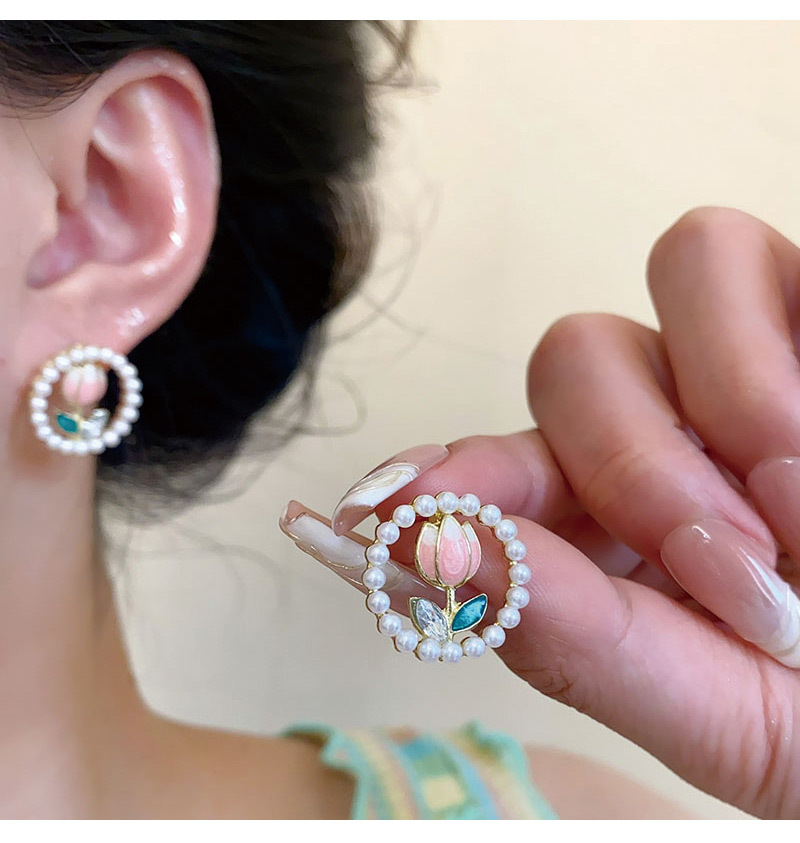 925 Sterling Silver Ear Needle Material 1 Pair IG Style Sweet Flower Inlay Alloy Rhinestones Pearl Ear Studs