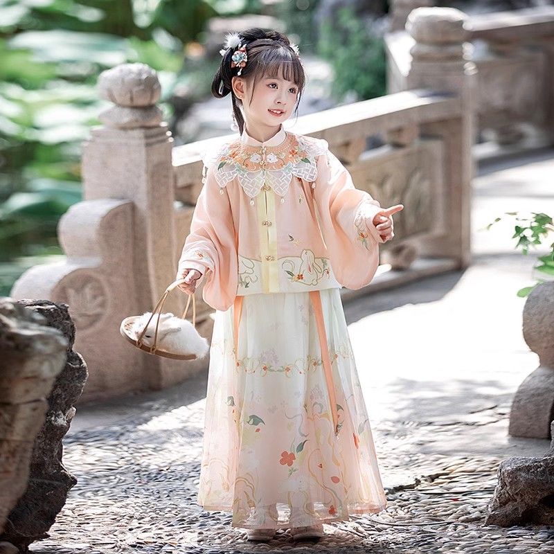 Girls' 2025 Autumn New Children's Hanfu Antique Horse-faced Skirt Rabbit suit Chinese Style Girls' Ancient Dress