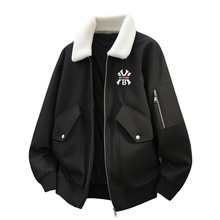 轻奢潮牌新款冬季羊羔绒毛领棉服休闲宽松保暖加厚青少年潮流外套