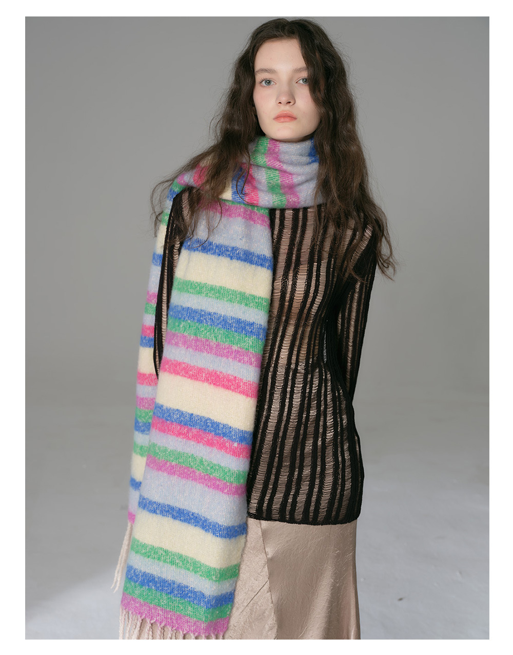 Bunter Gestreifter Fransenschal Für Damen Warmer Winterschal_voghion.com
