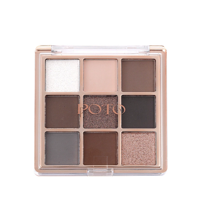 Палетка теней для век POTO Aesthetic Color Nine Color: оранжево-коричневый земляной цвет с жемчужным переливом, матовая, мелкие блестки, новичок, студентке, доступная цена