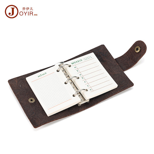 Vintage Business Ring Binder with Replaceable Genuine Leather Spiral Notebook