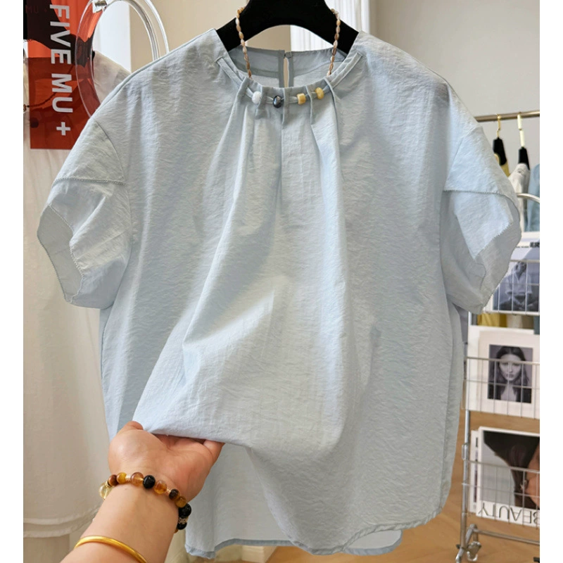 Новая летняя женская одежда больших размеров с уникальным дизайном, легкой роскошью, уменьшающая возраст, стильные рубашки с короткими рукавами и свободные топы.