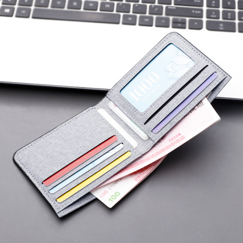 jolizeon men's short wallet canvas multi-card slot horizontal denim leather wallet ultra-thin dollar wallet wallet