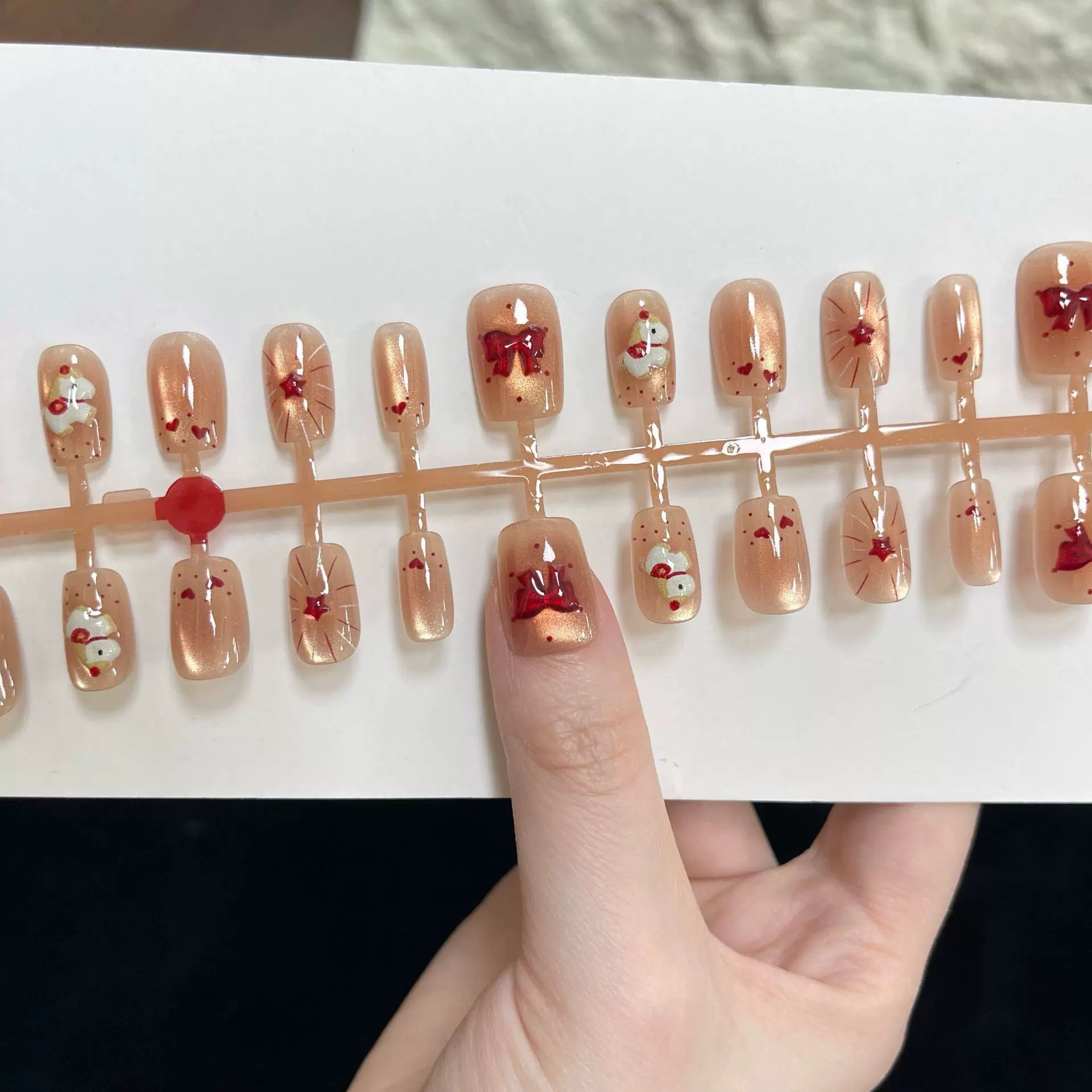 烟花珍珠玻璃珠猫眼穿戴甲度假风显白美甲贴批发可拆卸批发