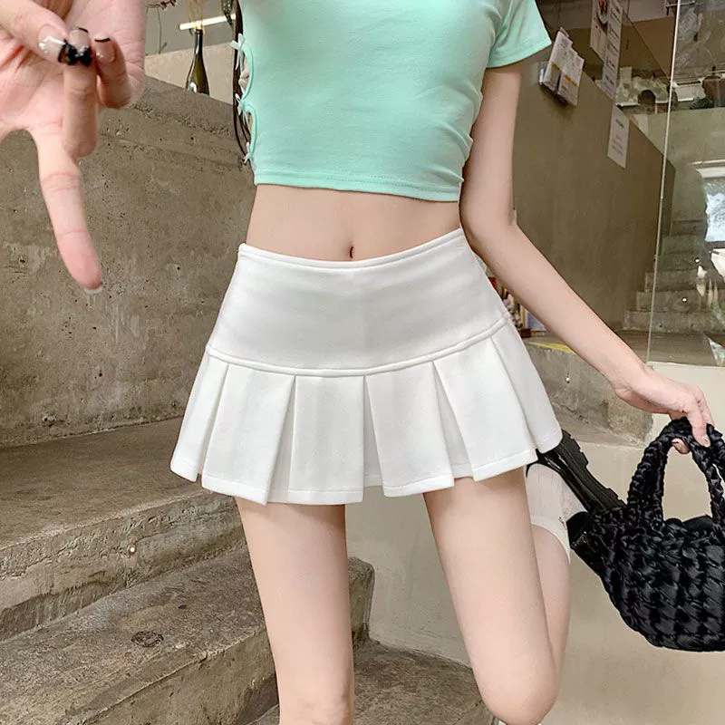 5007 Новая юбка А-силуэта с низкой талией в американском стиле для маленьких женщин, чисто серая плиссированная спортивная юбка с защитой от воздействия