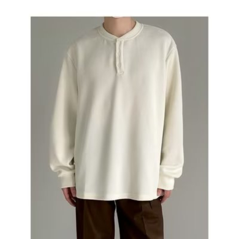 Herrenbekleidung Langarm-T-Shirt, Waffelstrick-Henley-Langarm-T-Shirt für Herren - Strukturierter, lässiger Arbeitspullover mit Knopfleiste_voghion.com