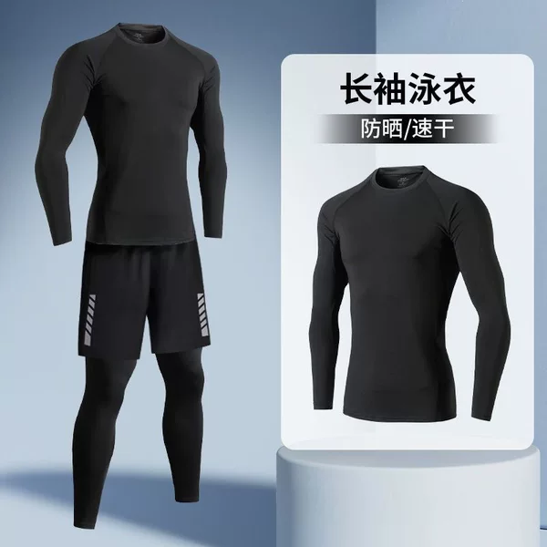 Men's swimwear, sun-protective, quick-drying, surfing suit, adult long-sleeved swimming suit, youth wetsuit set, jellyfish-proof swimwear, swim trunks