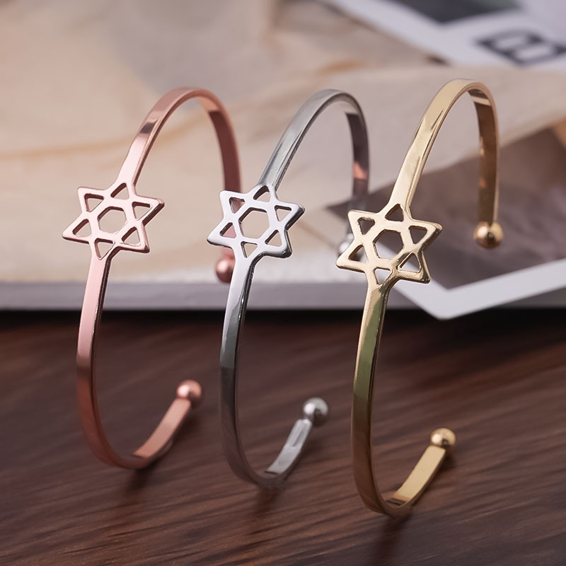 Korean-Style Hollow Hexagram Bracelet Adjustable Metal Bangle Pentagram Women's Streetwear Jewelry Korean-Style Bracelet