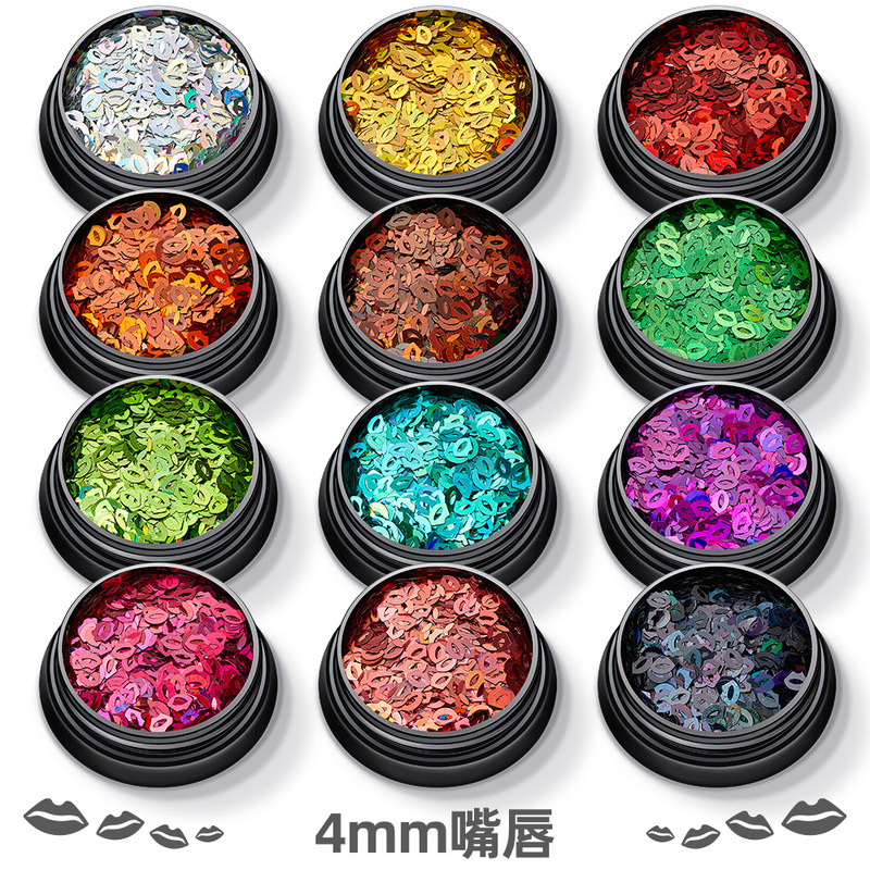 12 color set mixed color 4mm lips glitter sequins powder manicure stickers makeup face diy drops of glue