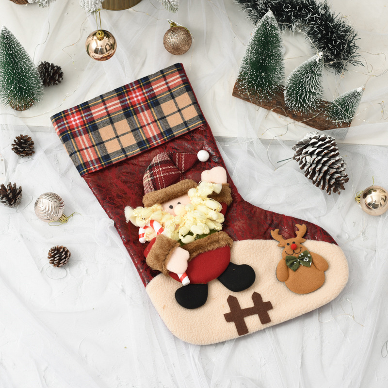 Grandes calcetines de muñeca de Navidad a cuadros decoración de Navidad niños bolsa de regalo dulces calcetines bolsa de regalo