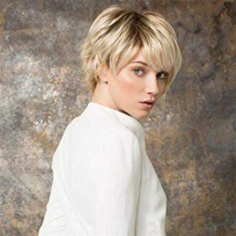 Cross-border foreign trade Europe and the United States wig female fashion short hair mechanism blonde brown short hair chemical fiber headgear a generation of hair