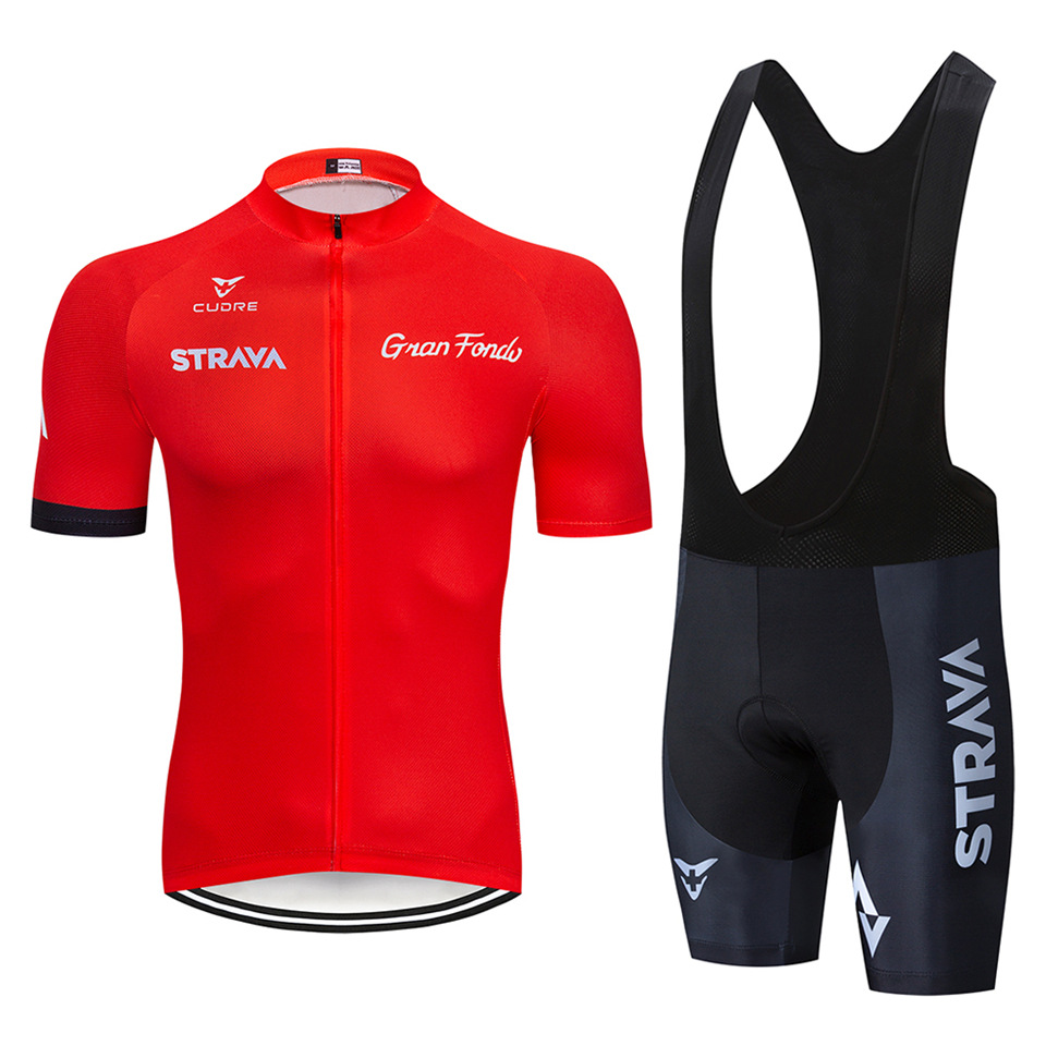 Conjunto de ropa de ciclismo STRAVA, tirantes cortos y camiseta de verano, transpirable y cómoda, lista para envío