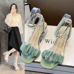 Size 35-43 plus size Women's Shoes 41 Fairy Style Pearl Buckle Crystal Shoes 42 Fashionable Open Toe Shoes