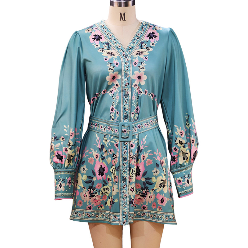 FD949 In Stock Cross-Border 2025 Autumn New Women's Long Sleeve V-Neck Loose Printed Bohemian Dress_ecoleips.com