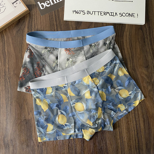Summer ultra-thin breathable printed mesh men's underwear ice silk comfortable sweat-wicking high-end Chinese style large size pants