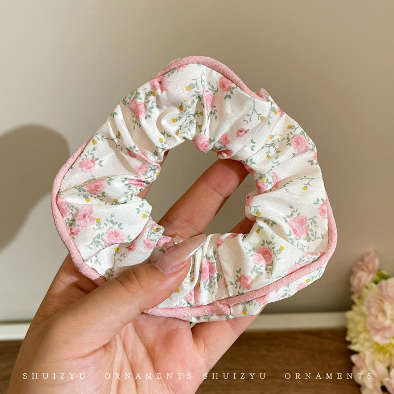 Accesorio para el cabello de estilo francés para mujer, pañuelo cuadrado simple, coletero de gran tamaño con ribete de encaje.