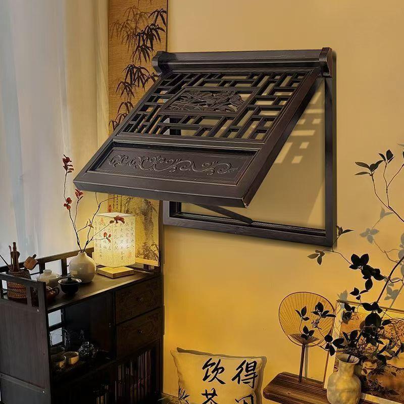 仿古装饰花窗实木花格上翻中式窗户做旧推拉窗传统复古风画师茶室