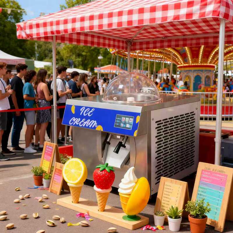 Desktop Ice Cream Machine for Production/Display/Preservation/Dispenser Functions, 4-in-1, Easy Switching between 5 Types of Ice Cream